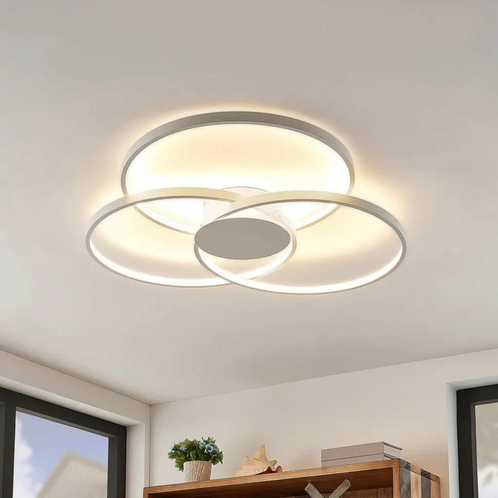 Lindby LED plafondlamp Riley, wit, metaal, 80 cm, dimbaar