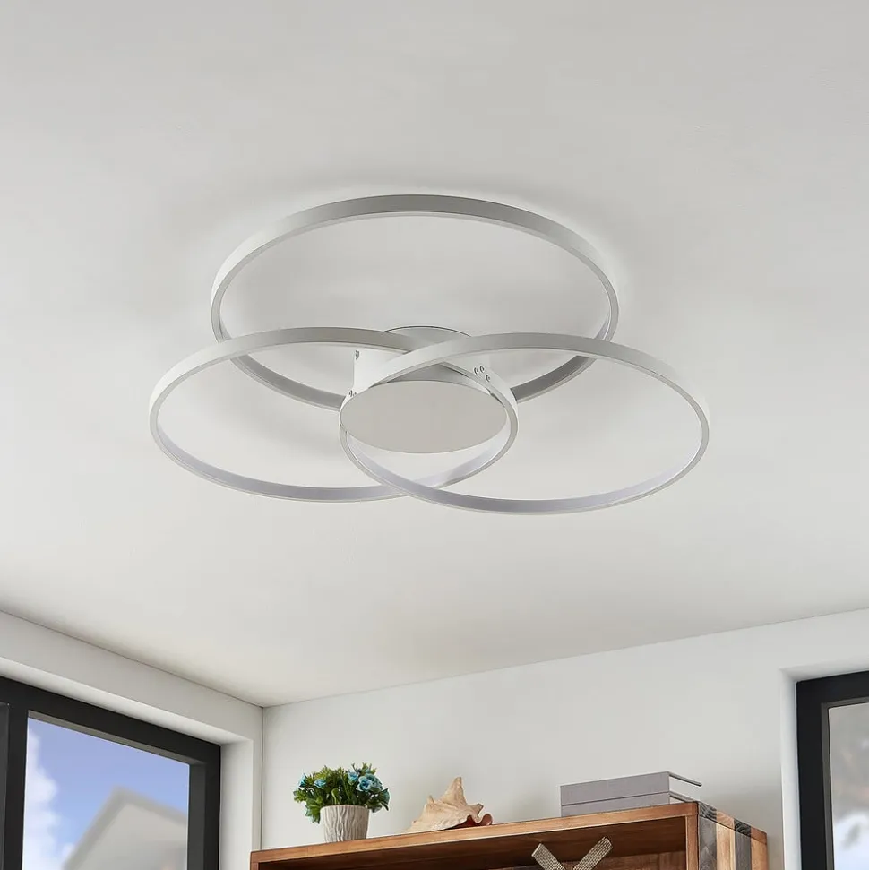 Lindby LED plafondlamp Riley, wit, metaal, 80 cm, dimbaar