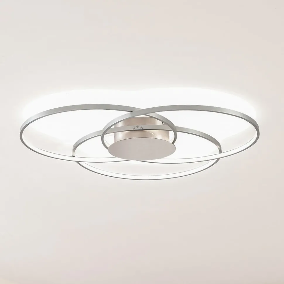 Lindby LED plafondlamp Riley, aluminiumkleurig, metaal, dimbaar