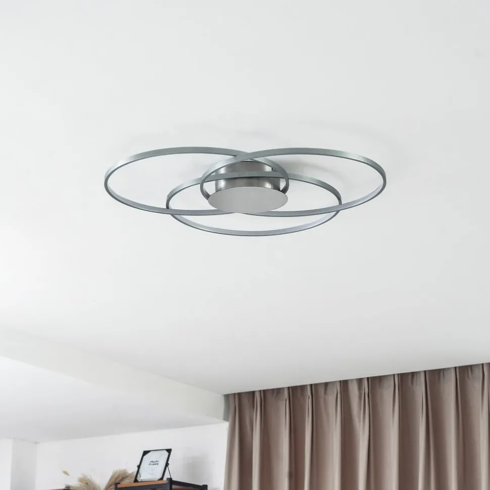 Lindby LED plafondlamp Riley, aluminiumkleurig, metaal, dimbaar