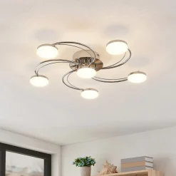 Lindby LED plafondlamp Rouven, spiraalvorm, 6-lamps, grijs