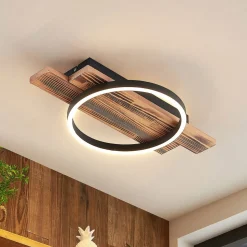 Lindby LED plafondlamp Sentoa, hout, 52,8 cm lang, 3.000 K