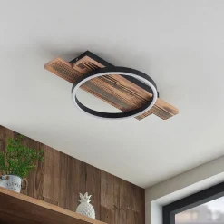 Lindby LED plafondlamp Sentoa, hout, 52,8 cm lang, 3.000 K