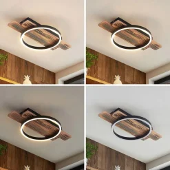 Lindby LED plafondlamp Sentoa, hout, 52,8 cm lang, 3.000 K