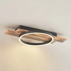 Lindby LED plafondlamp Sentoa, hout, 52,8 cm lang, 3.000 K