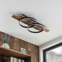 Lindby LED plafondlamp Sentoa, hout, 75 cm lang, 3.000 K