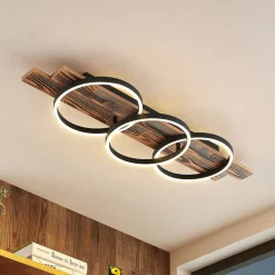 Lindby LED plafondlamp Sentoa, hout, 100 cm lang, 3.000 K