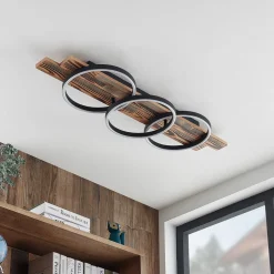 Lindby LED plafondlamp Sentoa, hout, 100 cm lang, 3.000 K