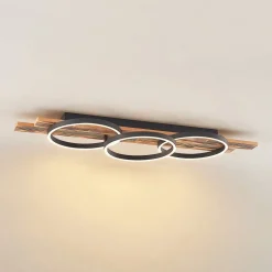 Lindby LED plafondlamp Sentoa, hout, 100 cm lang, 3.000 K