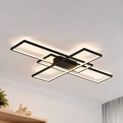 Lindby LED plafondlamp Tetson, zwart, metaal, dimbaar