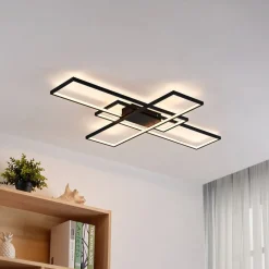 Lindby LED plafondlamp Tetson, zwart, metaal, dimbaar