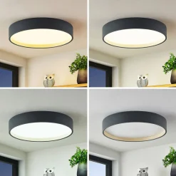 Lindby LED plafondlamp Todor, 50 cm, antraciet, CCT, hout