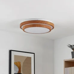 Lindby LED plafondlamp Vaako, Ø 41 cm, metaal, houtlook