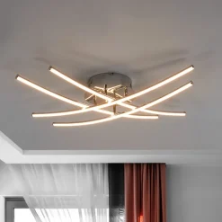 Lindby LED plafondlamp Yael, chroomkleurig, metaal, 67 cm lang