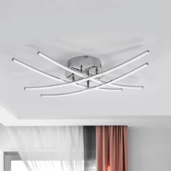 Lindby LED plafondlamp Yael, chroomkleurig, metaal, 67 cm lang