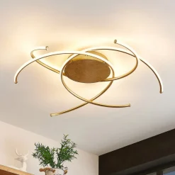 Lindby LED plafondlamp Yareli, goud, metaal, Ø 70cm