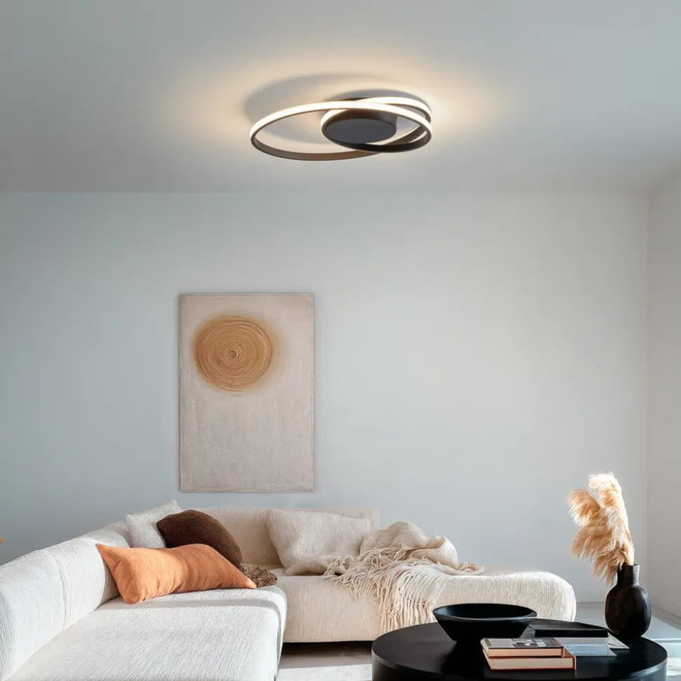 Lindby LED plafondlamp Youna, zwart, aluminium, 39 cm, dimbaar