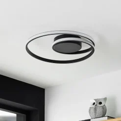 Lindby LED plafondlamp Youna, zwart, aluminium, 39 cm, dimbaar