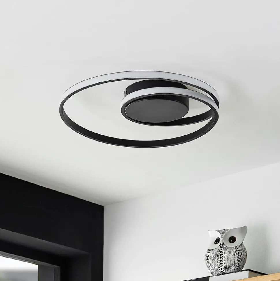 Lindby LED plafondlamp Youna, zwart, aluminium, 39 cm, dimbaar