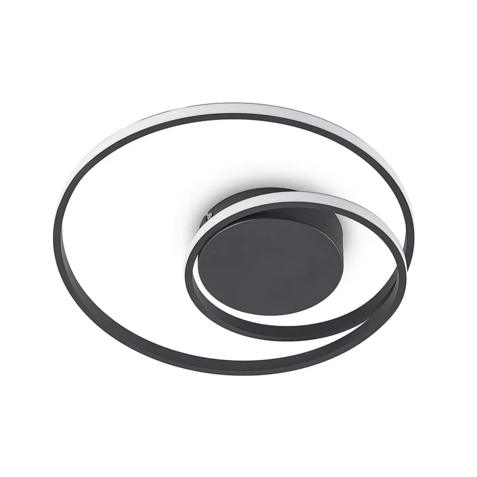 Lindby LED plafondlamp Youna, zwart, aluminium, 39 cm, dimbaar