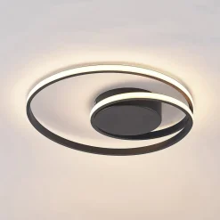 Lindby LED plafondlamp Youna, zwart, aluminium, 39 cm, dimbaar
