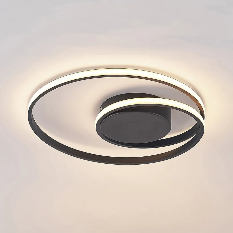 Lindby LED plafondlamp Youna, zwart, aluminium, 39 cm, dimbaar