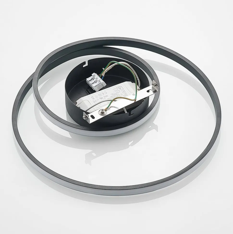 Lindby LED plafondlamp Youna, zwart, aluminium, 39 cm, dimbaar