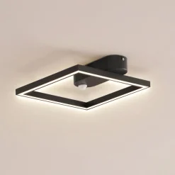 Lindby LED plafondlamp Yulla, 34 cm, zwart, sensor