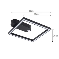 Lindby LED plafondlamp Yulla, 34 cm, zwart, sensor