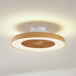 Lindby LED plafondventilator Teleo, Ø 58 cm, houtkleurig, CCT
