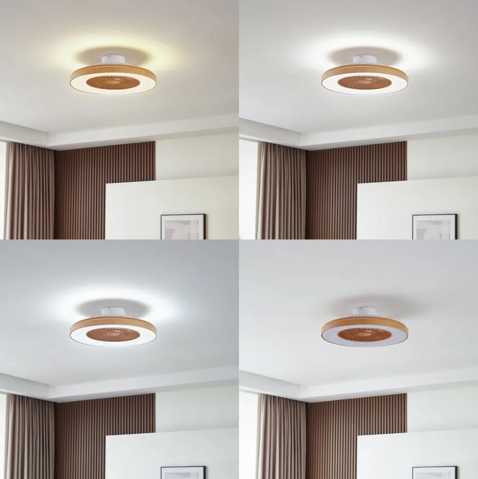 Lindby LED plafondventilator Teleo, Ø 58 cm, houtkleurig, CCT