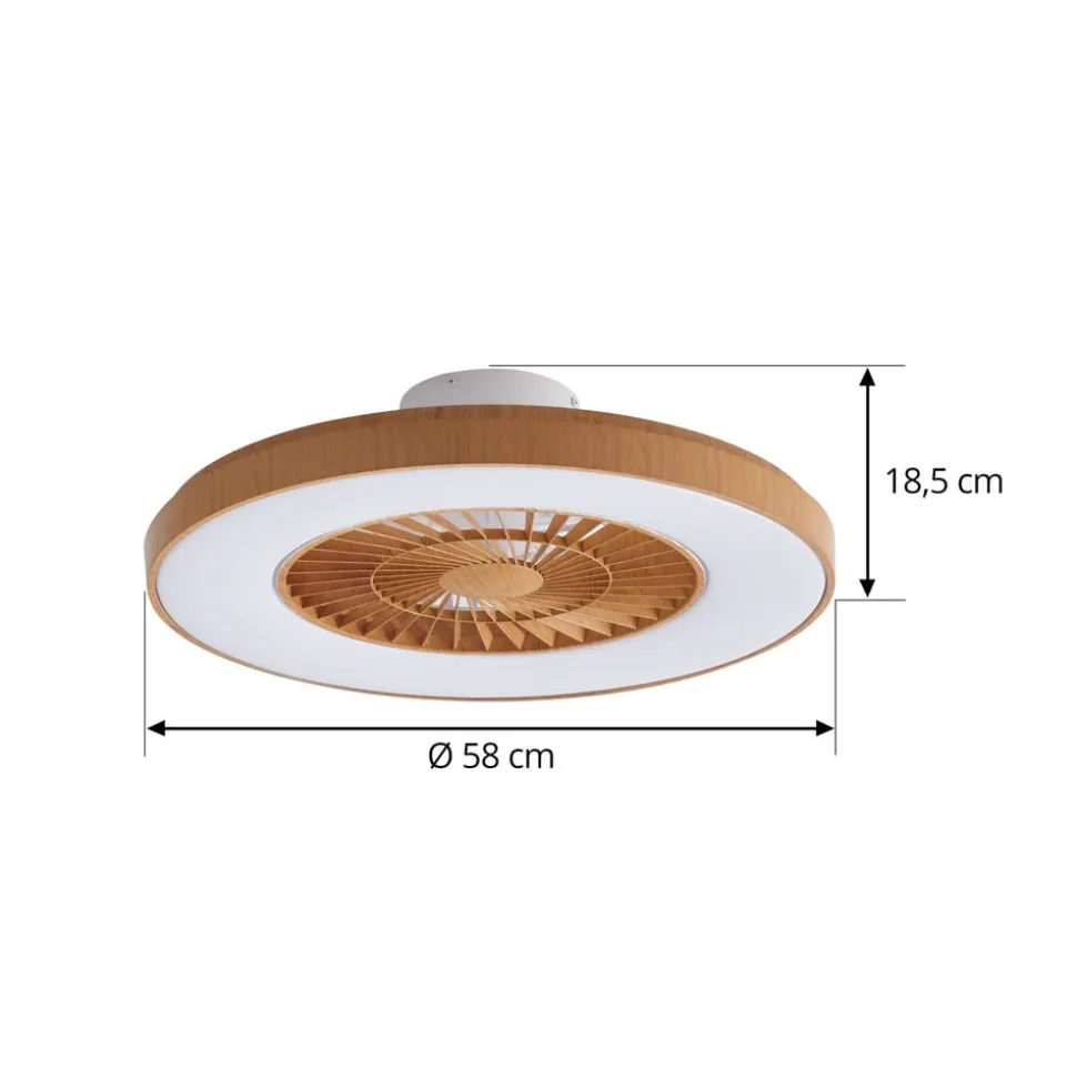 Lindby LED plafondventilator Teleo, Ø 58 cm, houtkleurig, CCT