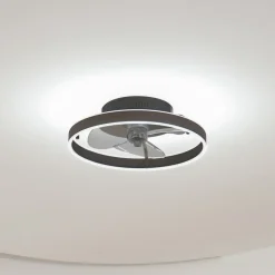 Lindby LED plafondventilator Momitu, zwart, stil, Ø 50 cm