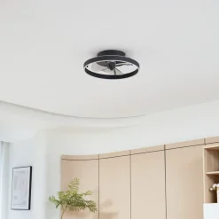 Lindby LED plafondventilator Momitu, zwart, stil, Ø 50 cm