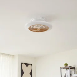 Lindby LED plafondventilator Mamuti, houtkleurig, stil, 55 cm