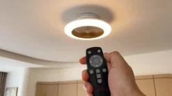 Lindby LED plafondventilator Mamuti, houtkleurig, stil, 55 cm