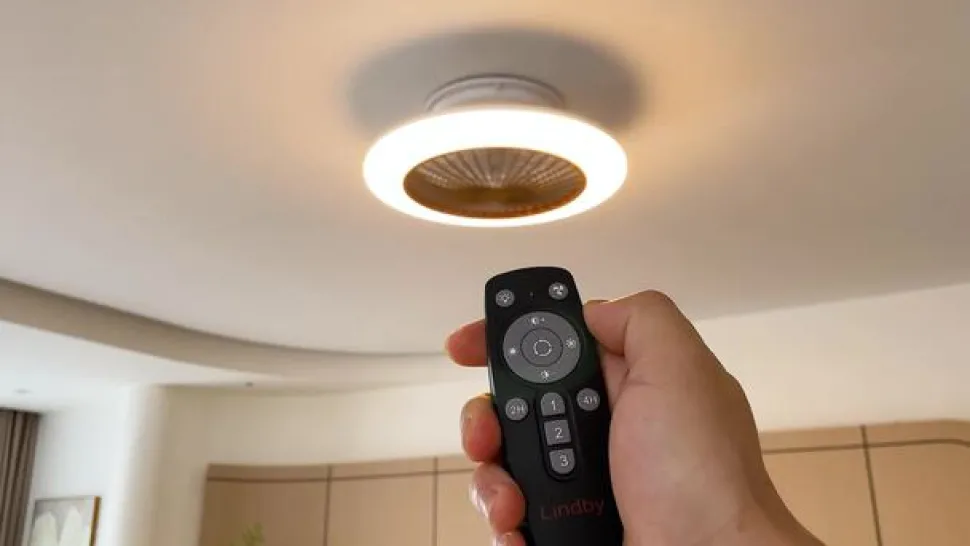 Lindby LED plafondventilator Mamuti, houtkleurig, stil, 55 cm