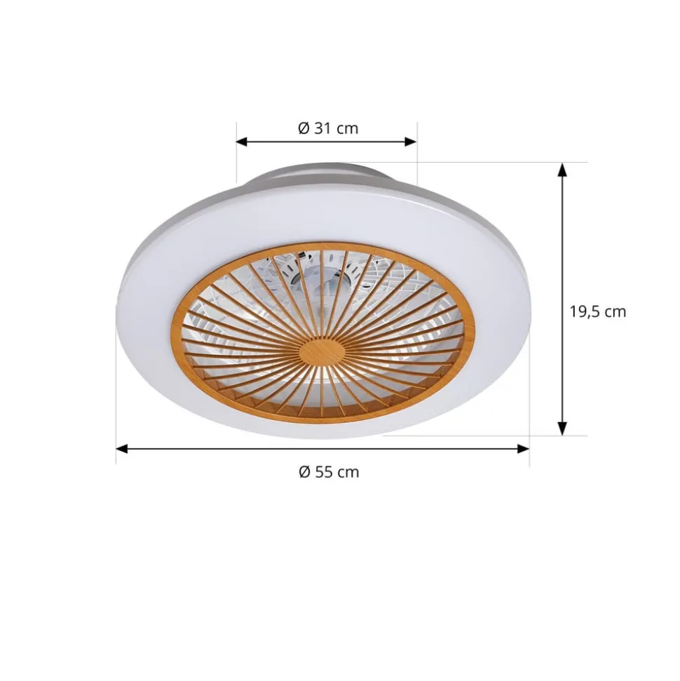 Lindby LED plafondventilator Mamuti, houtkleurig, stil, 55 cm
