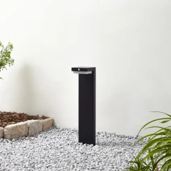 Lindby LED sokkellamp Eleazar, zwart, aluminium, sensor