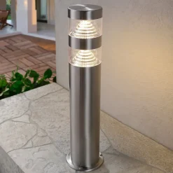 Lindby LED sokkellamp Lanea, 40 cm, grijs, roestvrij staal, IP44