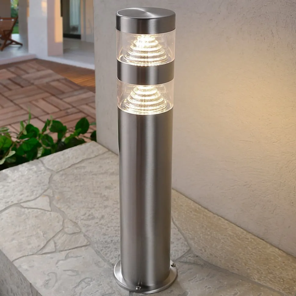 Lindby LED sokkellamp Lanea, 40 cm, grijs, roestvrij staal, IP44