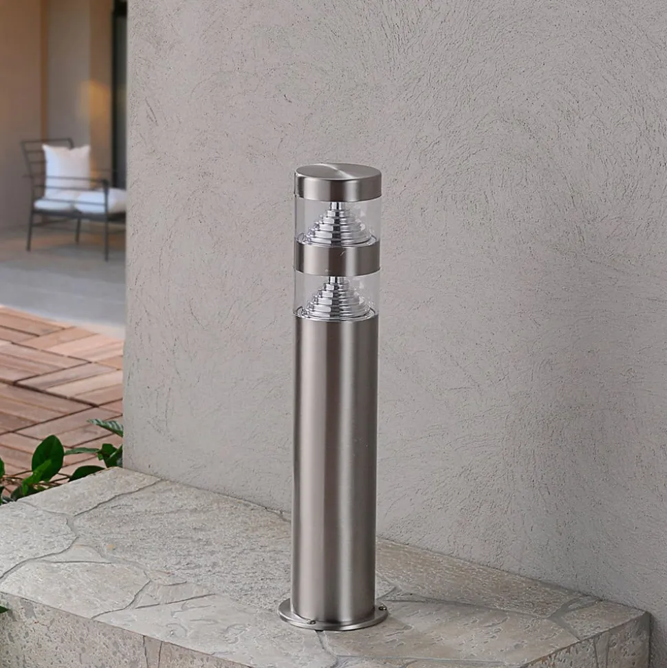 Lindby LED sokkellamp Lanea, 40 cm, grijs, roestvrij staal, IP44