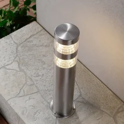 Lindby LED sokkellamp Lanea, 40 cm, grijs, roestvrij staal, IP44