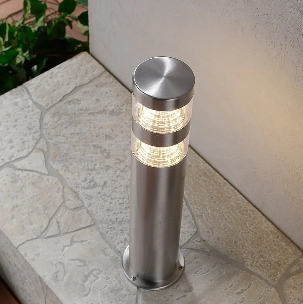 Lindby LED sokkellamp Lanea, 40 cm, grijs, roestvrij staal, IP44