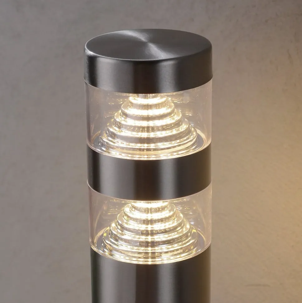 Lindby LED sokkellamp Lanea, 40 cm, grijs, roestvrij staal, IP44