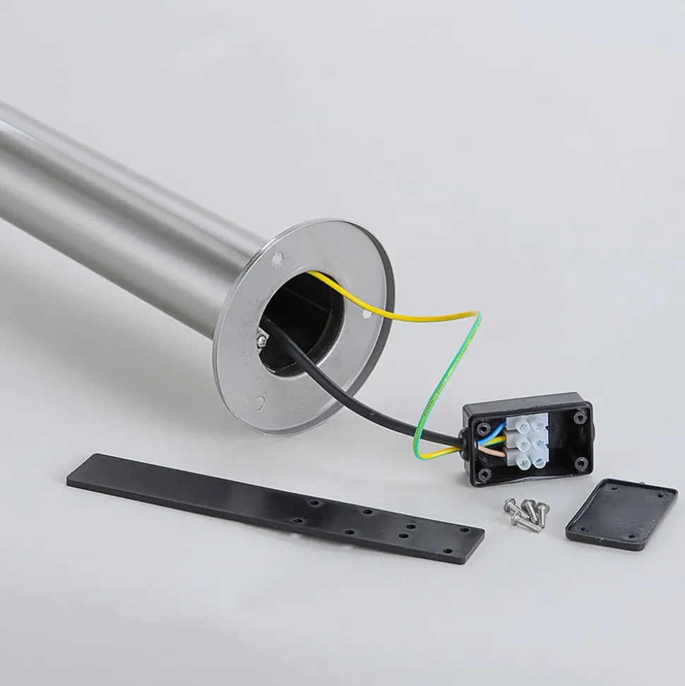 Lindby LED sokkellamp Lanea, 40 cm, grijs, roestvrij staal, IP44