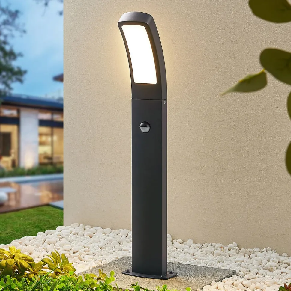 Lindby LED sokkellamp Moshe, 60 cm, antraciet, sensor