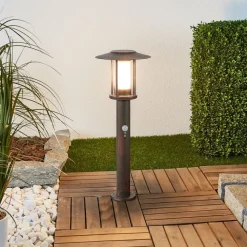 Lindby LED sokkellamp Pavlos, 55 cm, roestkleurig, sensor