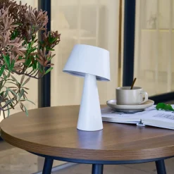 Lindby LED solar tafellamp Lirinor, wit, kunststof, Ø 13cm