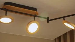 Lindby LED spot Manel, hout, 152 cm lang, 6-lamps